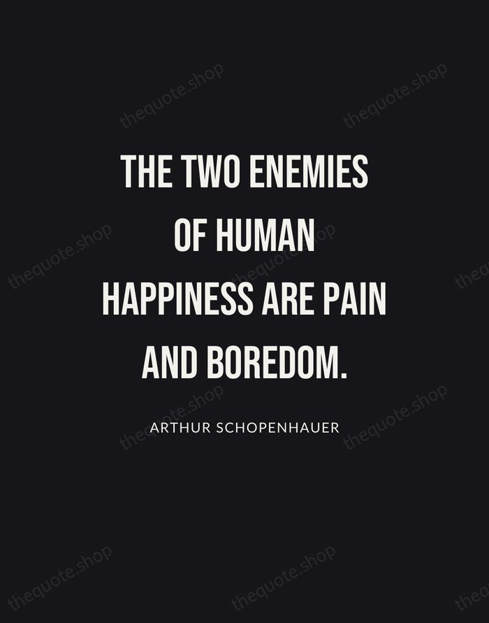 The two enemies of human happiness are pain and boredom. — Arthur Schopenhauer | Printable Wall Art — Poster Condensed