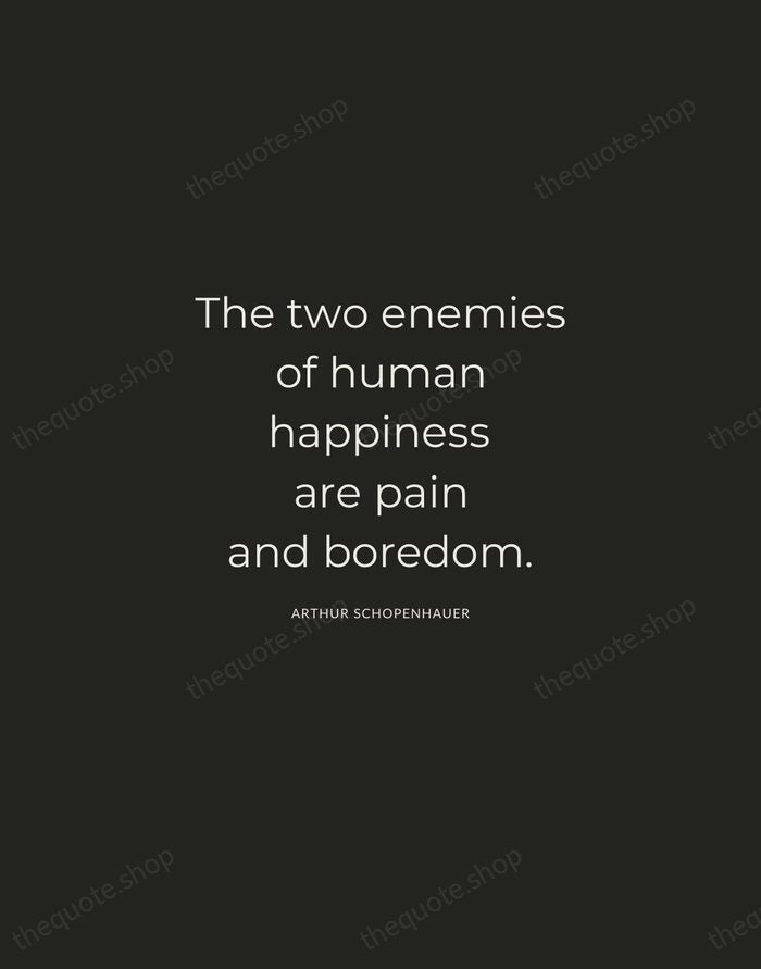 The two enemies of human happiness are pain and boredom. — Arthur Schopenhauer — Charcoal Sans