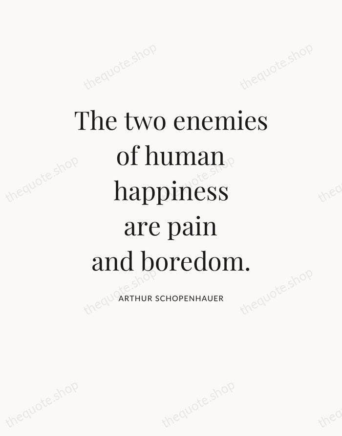 The two enemies of human happiness are pain and boredom. — Arthur Schopenhauer — Statement Serif