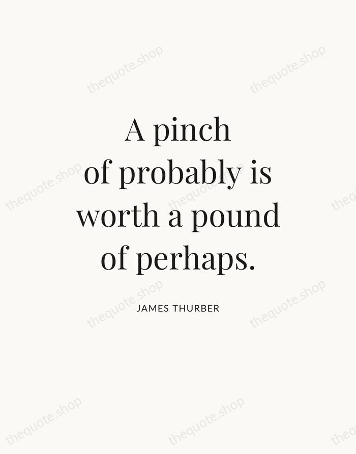 A pinch of probably is worth a pound of perhaps. — James Thurber — Statement Serif