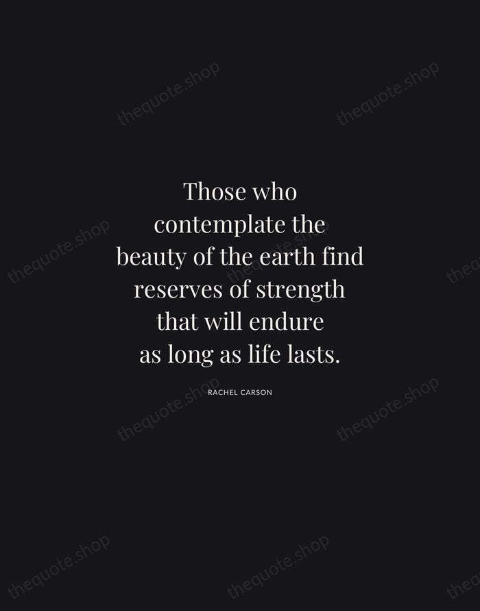 Those who contemplate the beauty of the earth find reserves of strength… — Rachel Carson | Printable Wall Art — Midnight Serif
