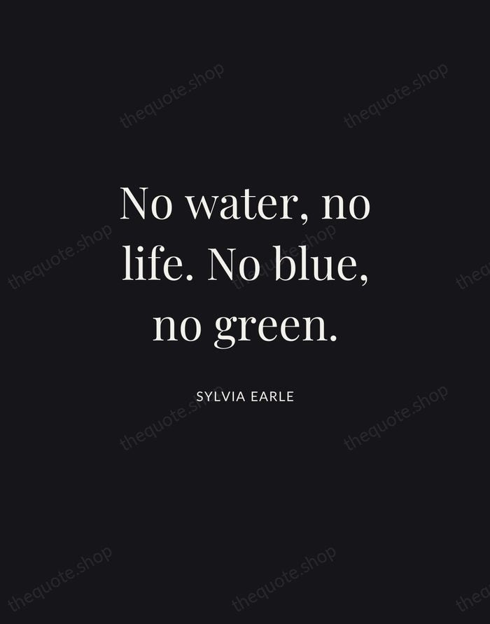 No water, no life. No blue, no green. — Sylvia Earle | Printable Wall Art — Midnight Serif