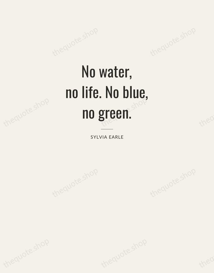 No water, no life. No blue, no green. — Sylvia Earle — Letterpress Caps