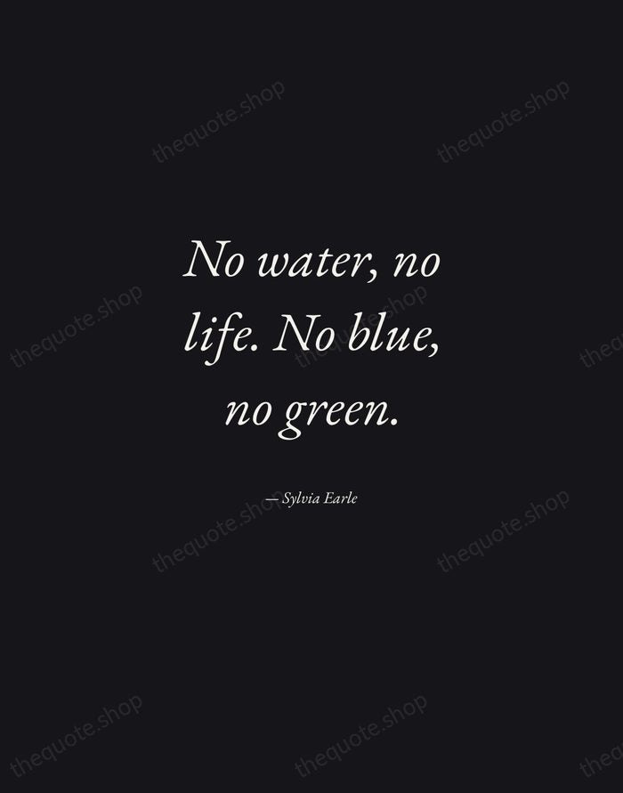 No water, no life. No blue, no green. — Sylvia Earle — Manuscript Italic