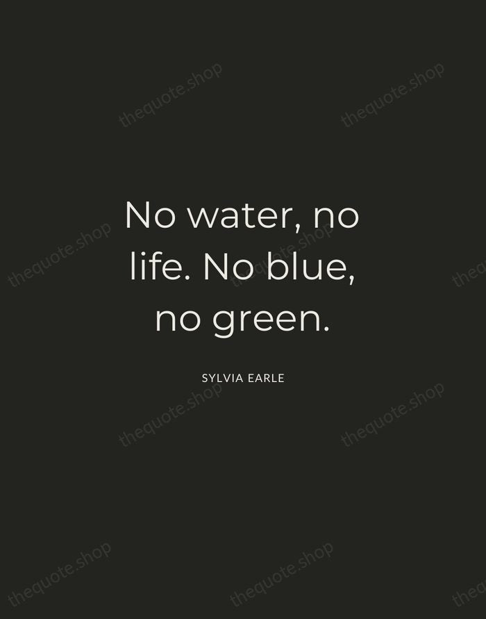 No water, no life. No blue, no green. — Sylvia Earle — Charcoal Sans