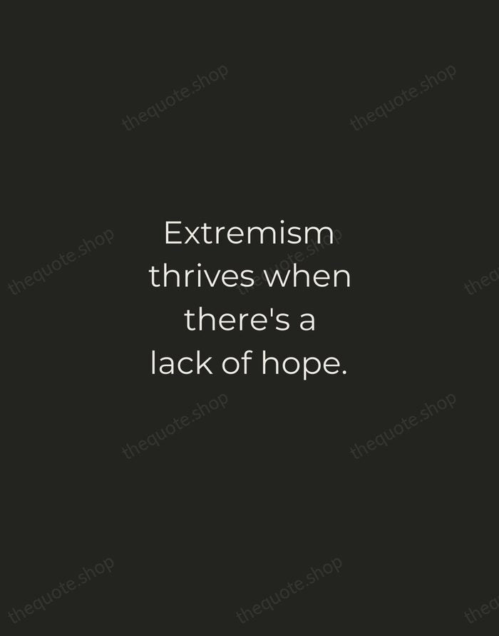Extremism thrives when there's a lack of hope. — Benazir Bhutto — Tracked Caps Unsigned