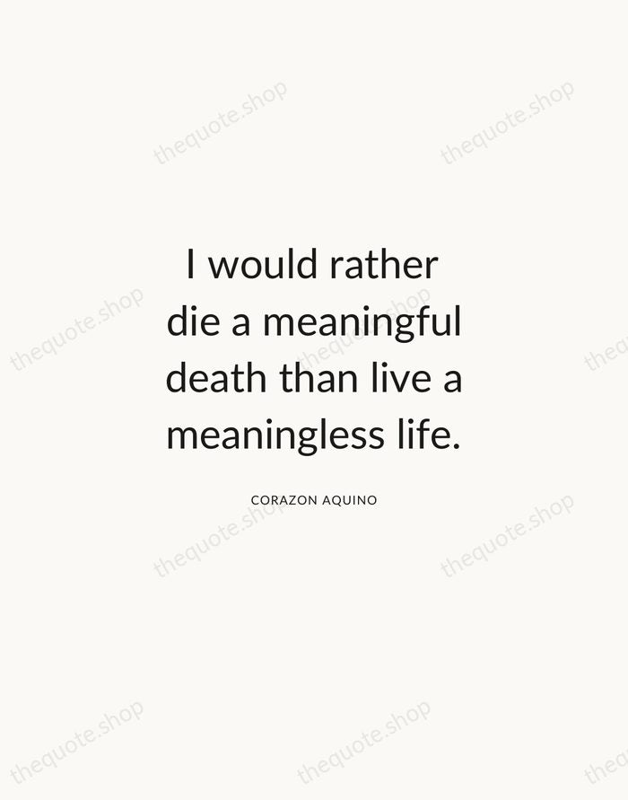 I would rather die a meaningful death than live a meaningless life. — Corazon Aquino — Modern Sans Calm
