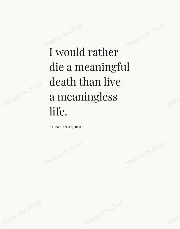 I would rather die a meaningful death than live a meaningless life. — Corazon Aquino — Asymmetric Left