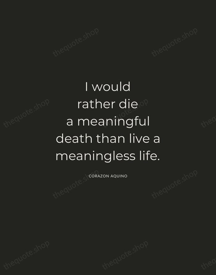 I would rather die a meaningful death than live a meaningless life. — Corazon Aquino — Charcoal Sans