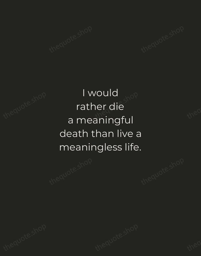 I would rather die a meaningful death than live a meaningless life. — Corazon Aquino — Tracked Caps Unsigned