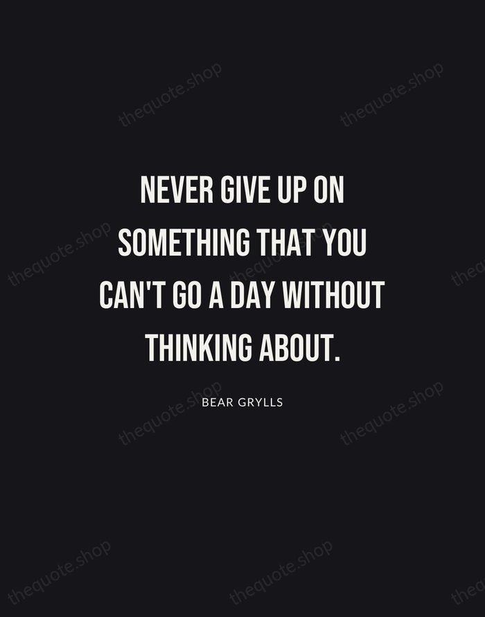 Never give up on something that you can't go a day without… — Bear Grylls | Printable Wall Art — Poster Condensed