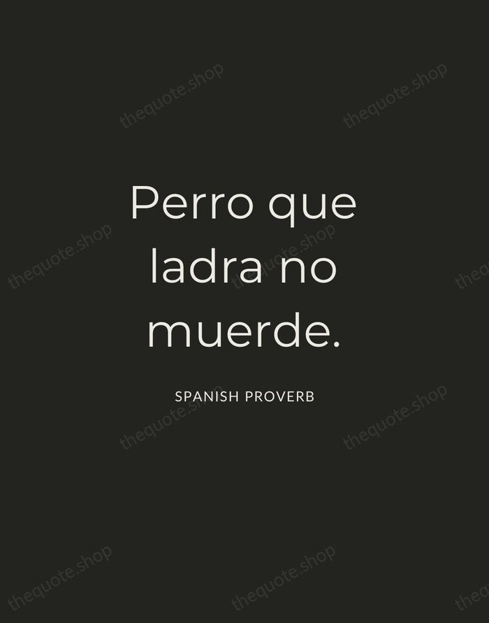 Perro que ladra no muerde. — Spanish Proverb — Charcoal Sans