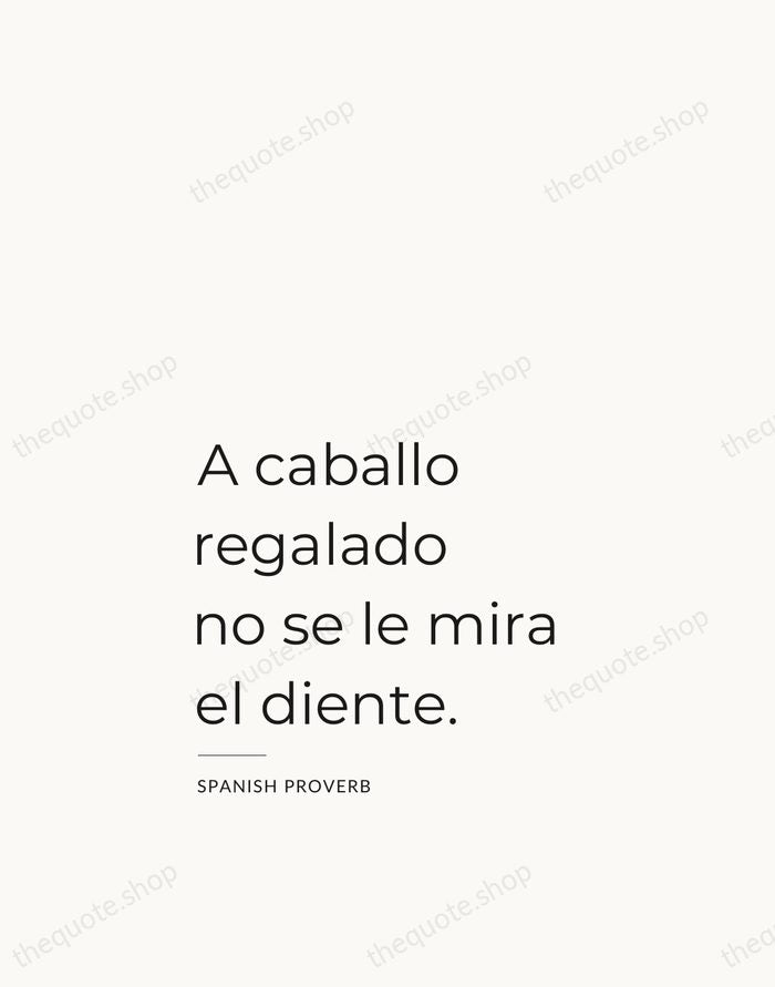 A caballo regalado no se le mira el diente. — Spanish Proverb — Studio Left