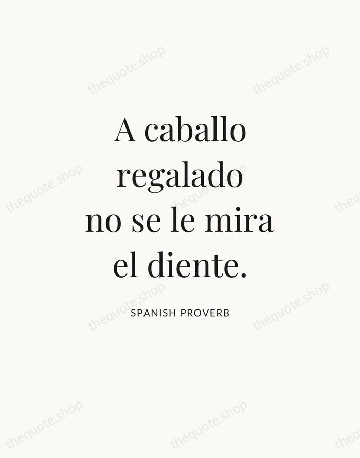 A caballo regalado no se le mira el diente. — Spanish Proverb — Statement Serif