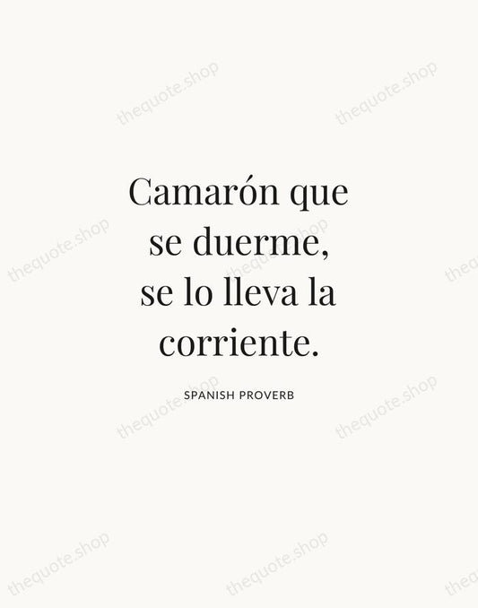 Camarón que se duerme, se lo lleva la corriente. — Spanish Proverb | Printable Wall Art — Atelier Serif