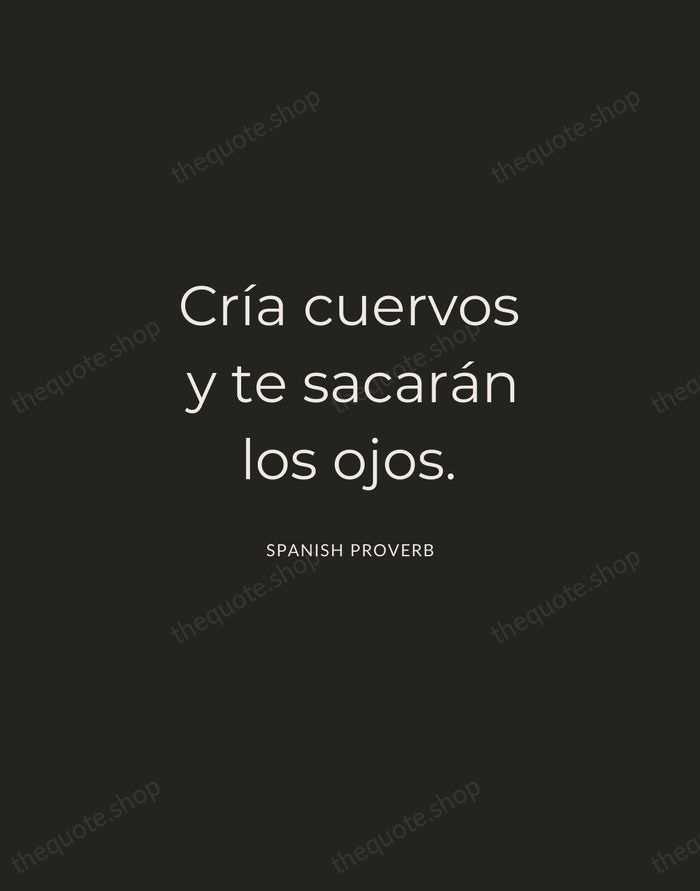 Cría cuervos y te sacarán los ojos. — Spanish Proverb — Charcoal Sans