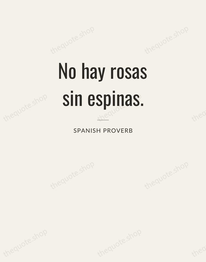No hay rosas sin espinas. — Spanish Proverb — Letterpress Caps
