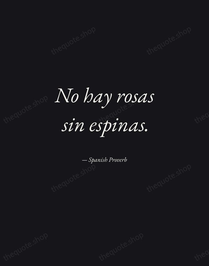 No hay rosas sin espinas. — Spanish Proverb — Manuscript Italic