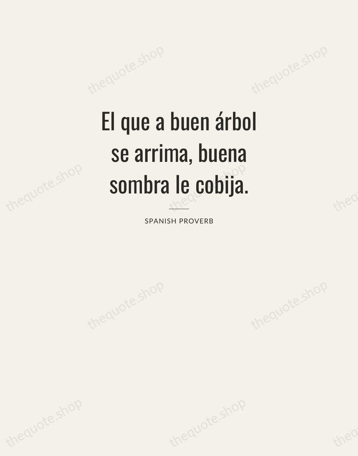 El que a buen árbol se arrima, buena sombra le cobija. — Spanish Proverb — Letterpress Caps
