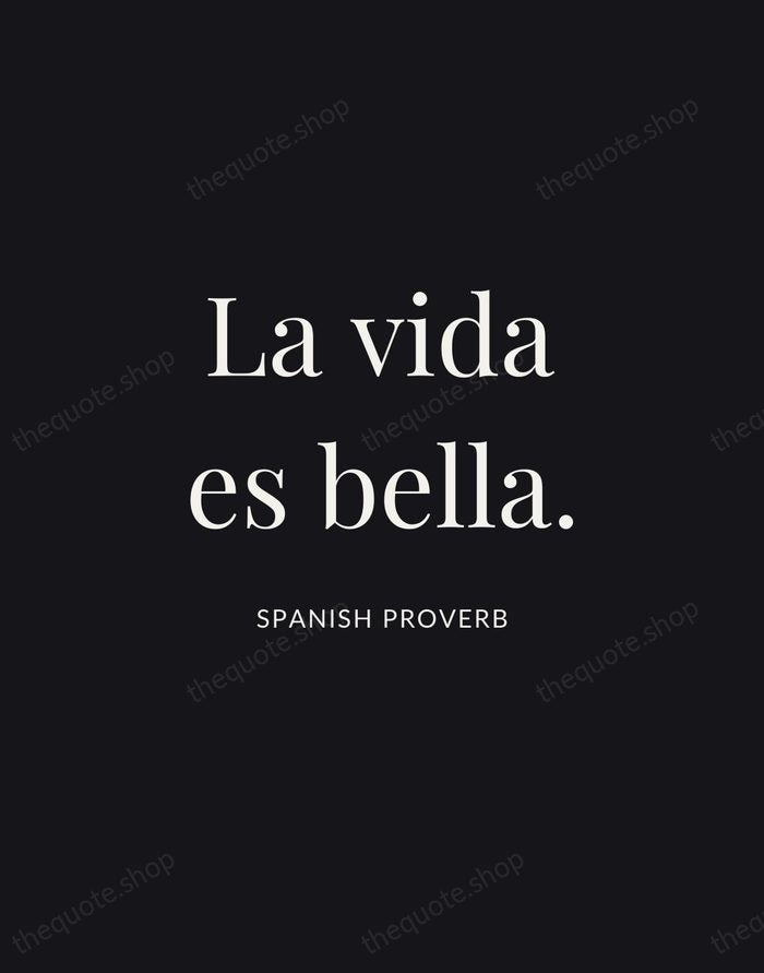 La vida es bella. — Spanish Proverb | Printable Wall Art — Midnight Serif