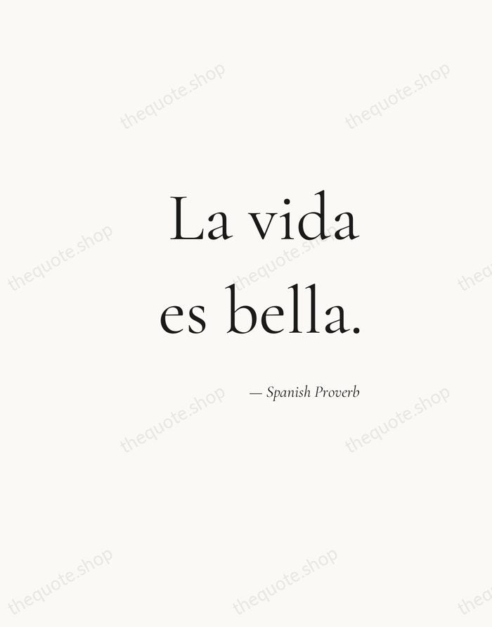La vida es bella. — Spanish Proverb — Soft Serif Right