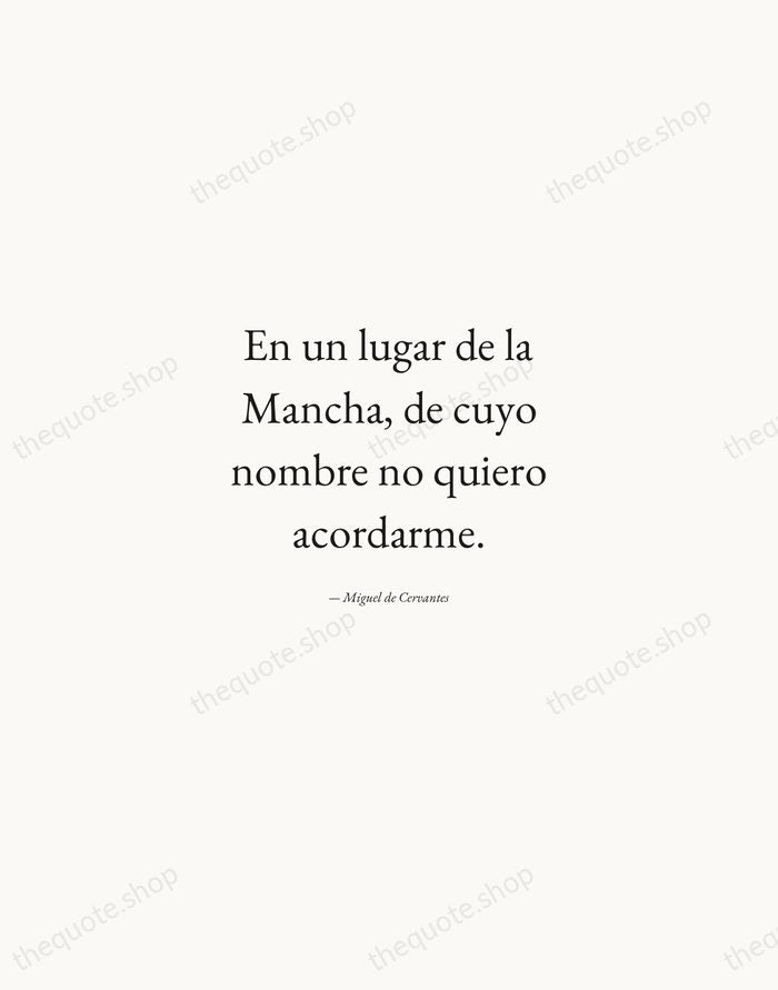 En un lugar de la Mancha, de cuyo nombre no quiero acordarme. — Miguel de Cervantes — Quiet Garamond