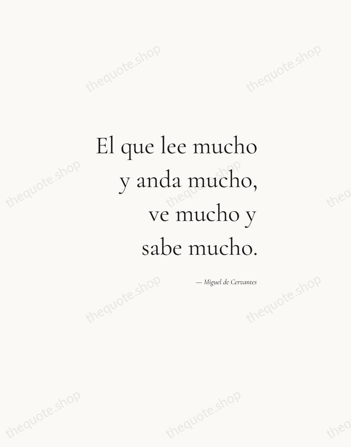 El que lee mucho y anda mucho, ve mucho y sabe mucho. — Miguel de Cervantes — Soft Serif Right