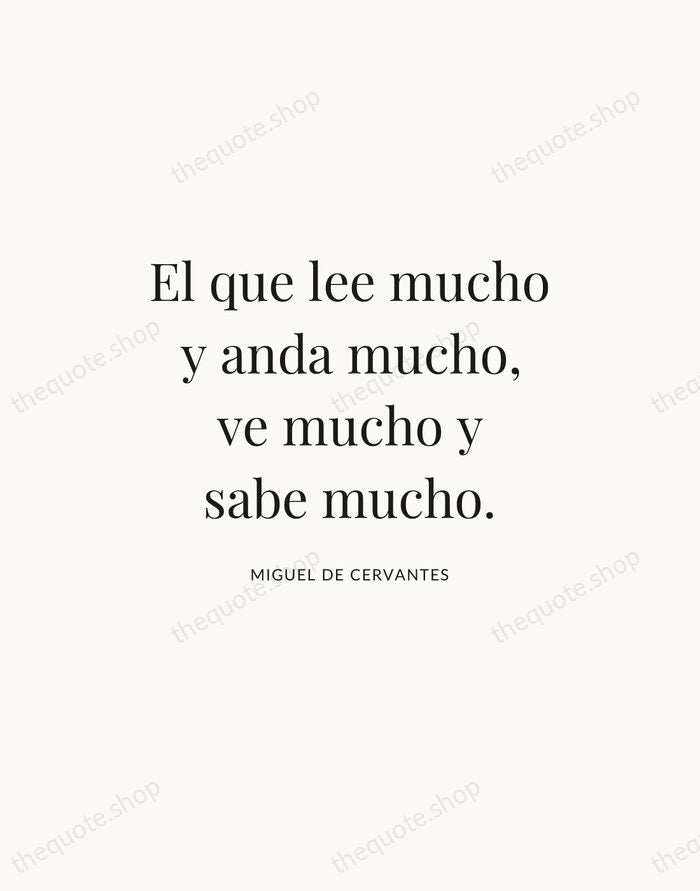 El que lee mucho y anda mucho, ve mucho y sabe mucho. — Miguel de Cervantes — Statement Serif