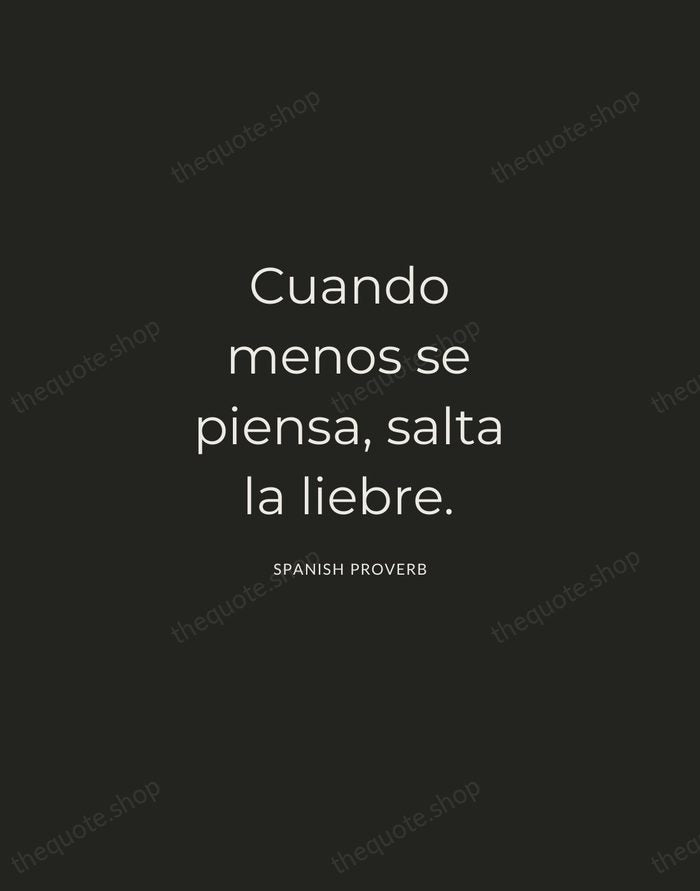 Cuando menos se piensa, salta la liebre. — Spanish Proverb — Charcoal Sans