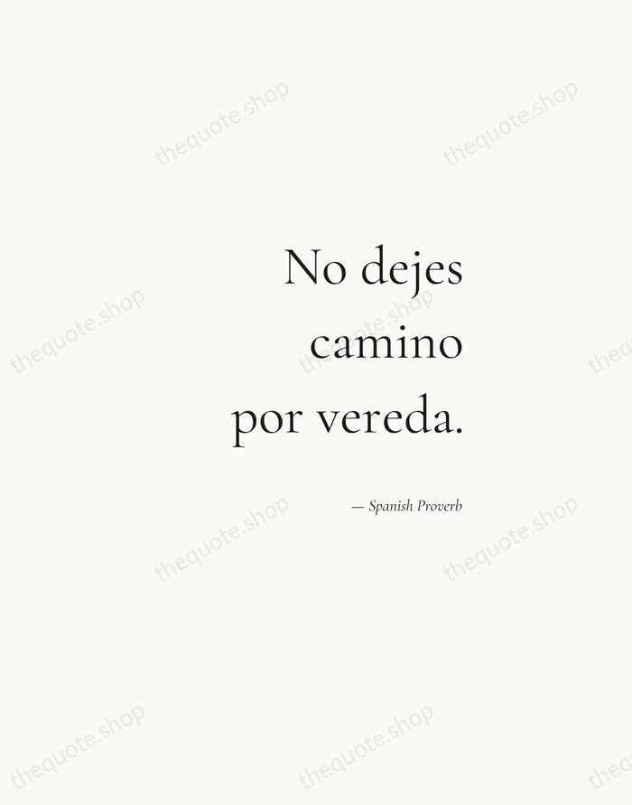 No dejes camino por vereda. — Spanish Proverb — Soft Serif Right