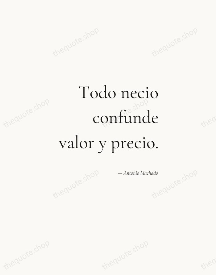 Todo necio confunde valor y precio. — Antonio Machado — Soft Serif Right