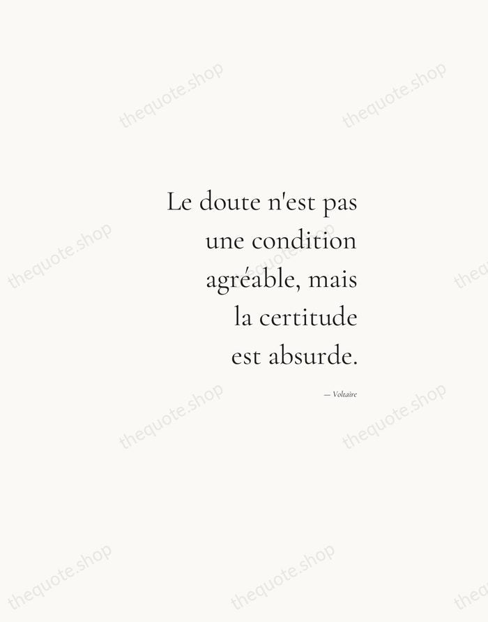 Le doute n'est pas une condition agréable, mais la certitude est absurde. — Voltaire — Soft Serif Right