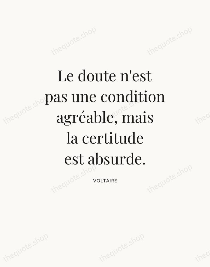 Le doute n'est pas une condition agréable, mais la certitude est absurde. — Voltaire — Statement Serif