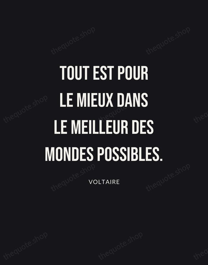 Tout est pour le mieux dans le meilleur des mondes possibles. — Voltaire | Printable Wall Art — Poster Condensed