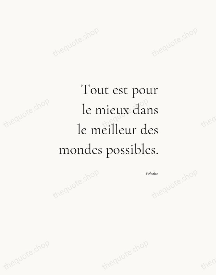 Tout est pour le mieux dans le meilleur des mondes possibles. — Voltaire — Soft Serif Right