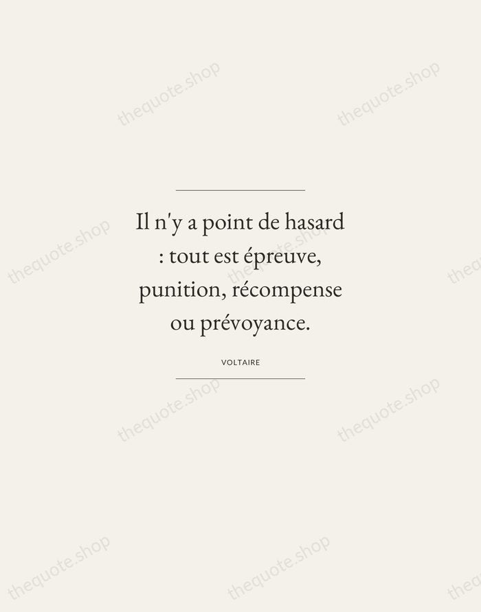 Il n'y a point de hasard : tout est épreuve, punition, récompense… — Voltaire — Gallery Frame