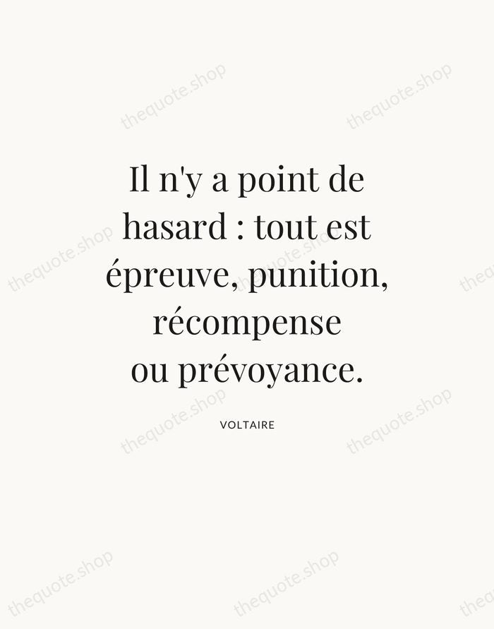 Il n'y a point de hasard : tout est épreuve, punition, récompense… — Voltaire — Statement Serif