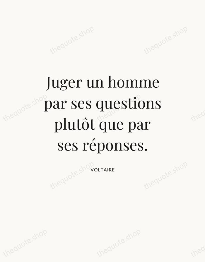 Juger un homme par ses questions plutôt que par ses réponses. — Voltaire — Statement Serif