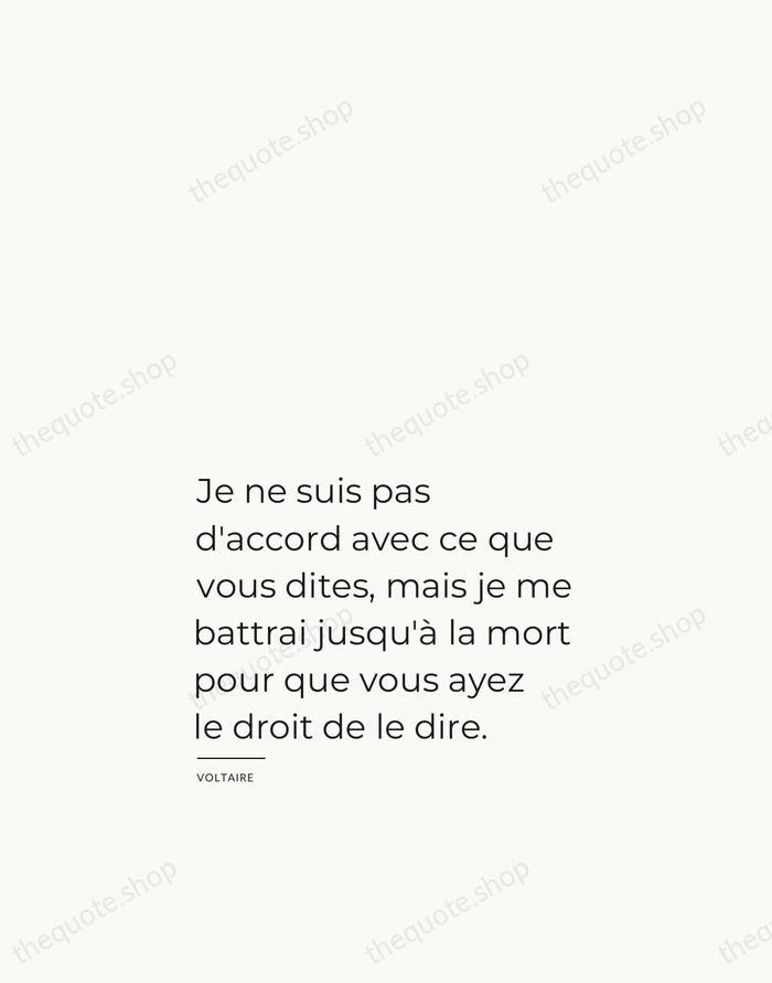Je ne suis pas d'accord avec ce que vous dites, mais je… — Voltaire — Studio Left
