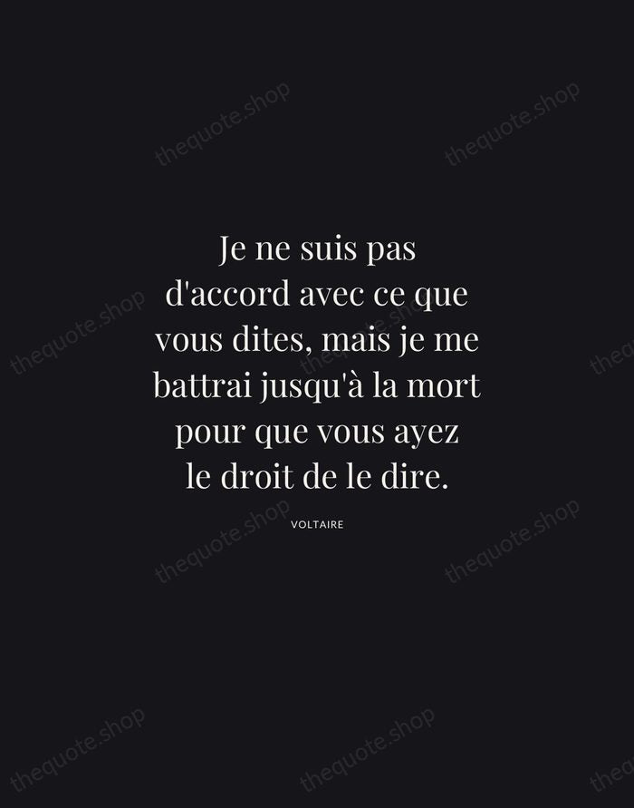 Je ne suis pas d'accord avec ce que vous dites, mais je… — Voltaire | Printable Wall Art — Midnight Serif