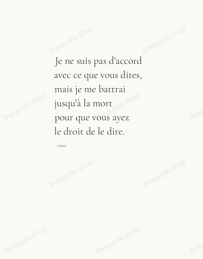 Je ne suis pas d'accord avec ce que vous dites, mais je… — Voltaire — Editorial Left Serif