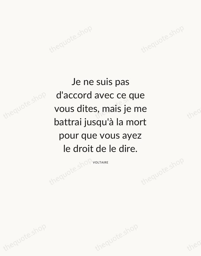 Je ne suis pas d'accord avec ce que vous dites, mais je… — Voltaire — Modern Sans Calm