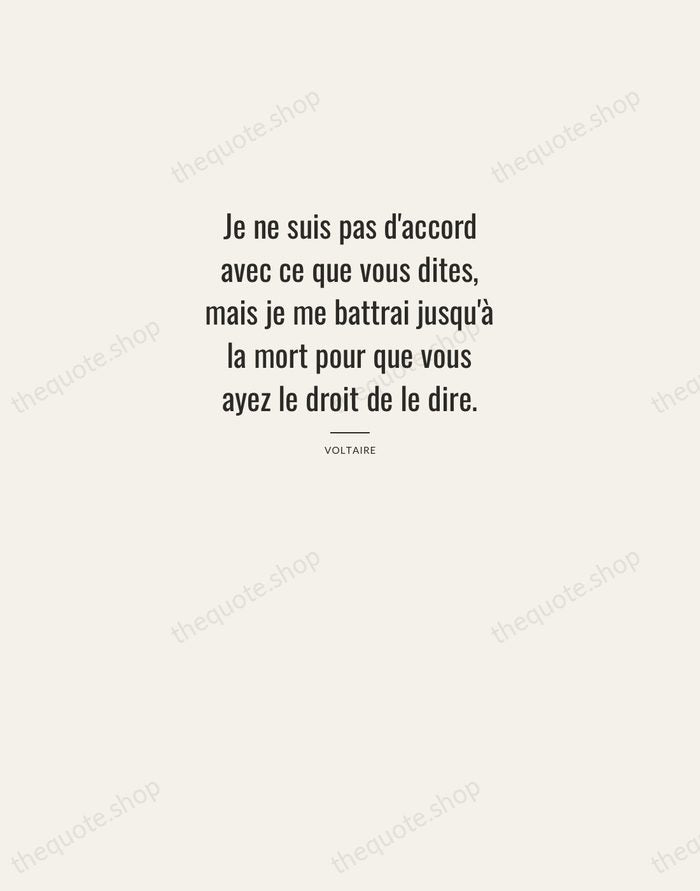 Je ne suis pas d'accord avec ce que vous dites, mais je… — Voltaire — Letterpress Caps