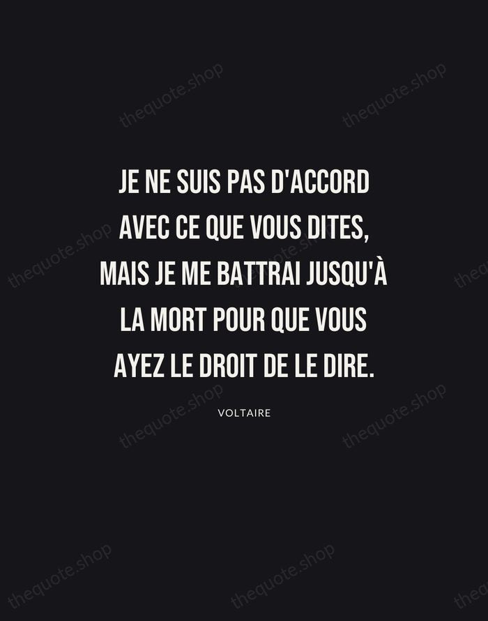 Je ne suis pas d'accord avec ce que vous dites, mais je… — Voltaire | Printable Wall Art — Poster Condensed