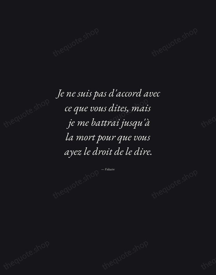 Je ne suis pas d'accord avec ce que vous dites, mais je… — Voltaire — Manuscript Italic