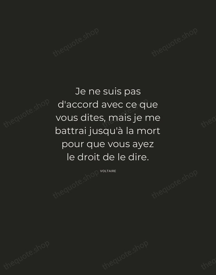 Je ne suis pas d'accord avec ce que vous dites, mais je… — Voltaire — Charcoal Sans