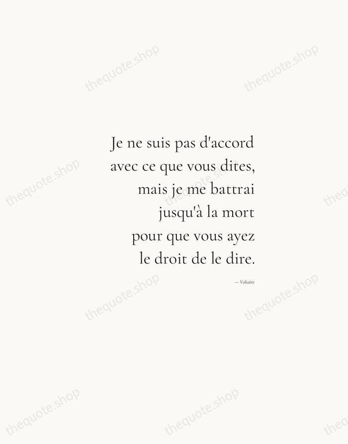 Je ne suis pas d'accord avec ce que vous dites, mais je… — Voltaire — Soft Serif Right