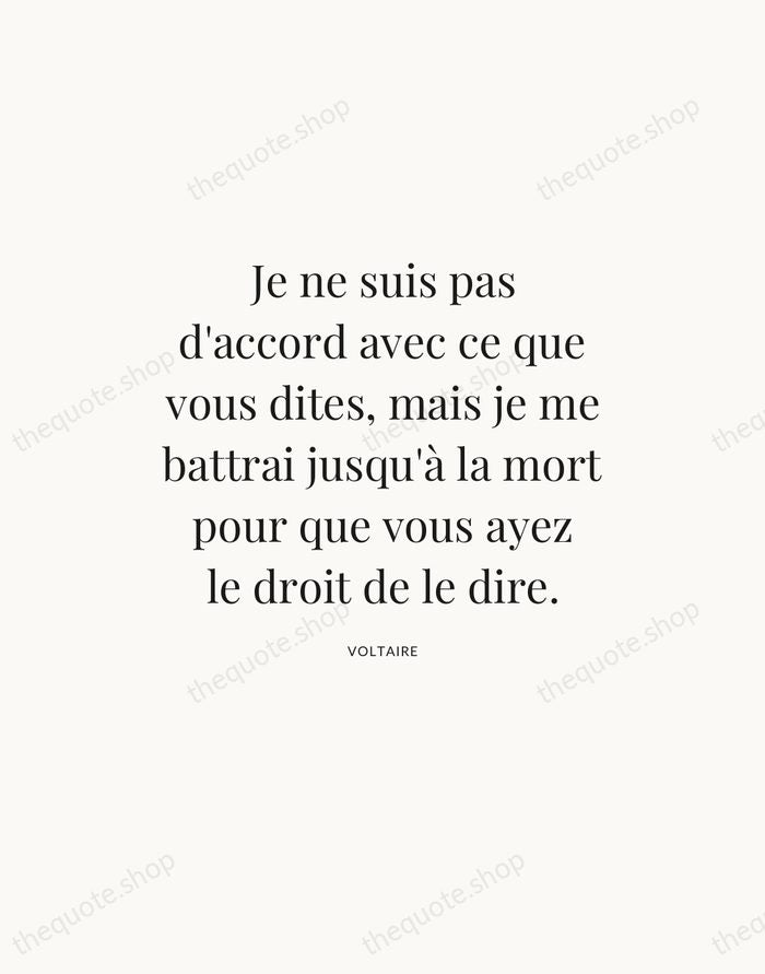 Je ne suis pas d'accord avec ce que vous dites, mais je… — Voltaire — Statement Serif