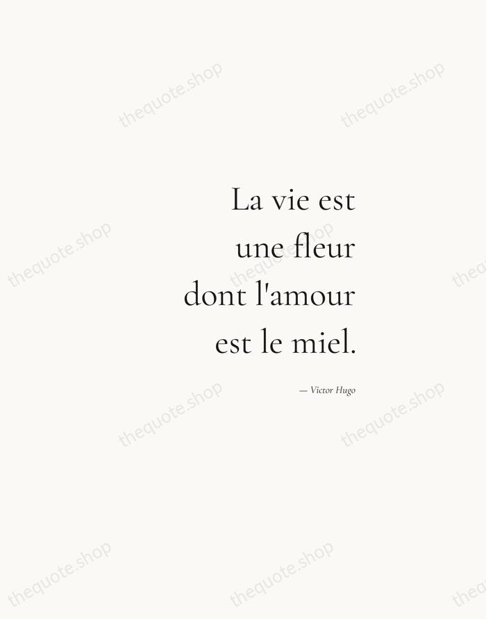 La vie est une fleur dont l'amour est le miel. — Victor Hugo — Soft Serif Right