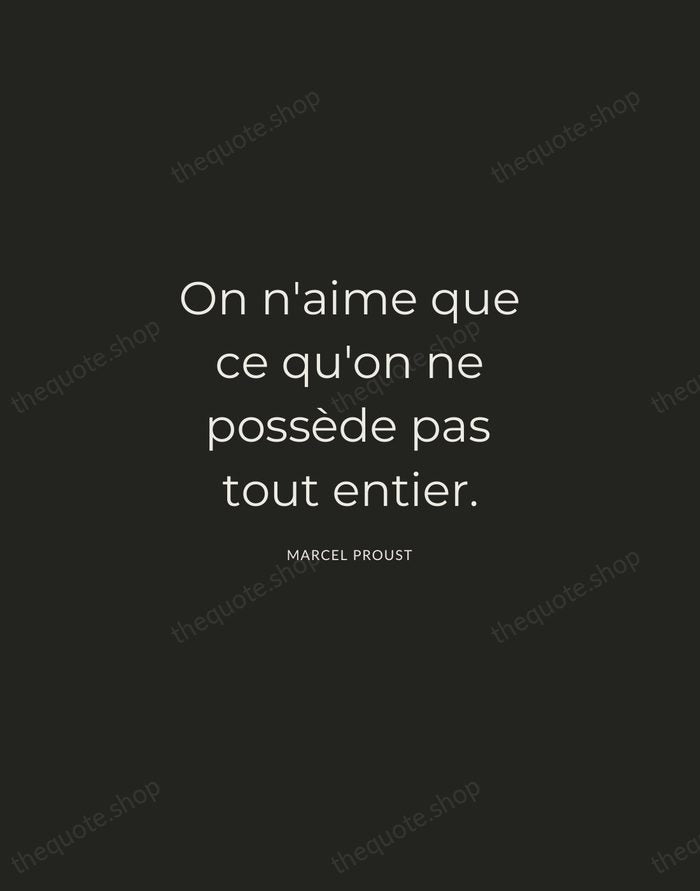 On n'aime que ce qu'on ne possède pas tout entier. — Marcel Proust — Charcoal Sans